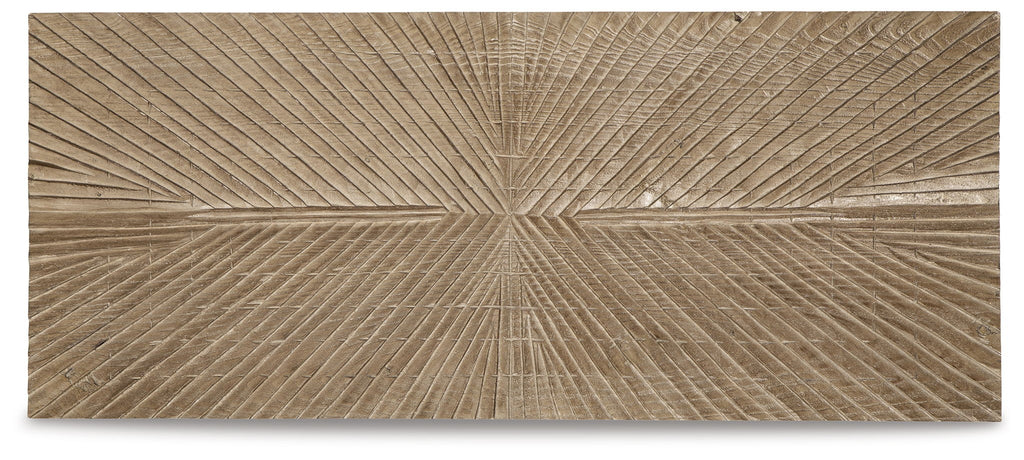 Rectangular distressed wall decor panel with horizontal chevron ray texture