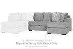 Right-arm sofa chaise with light gray fabric and white seat cushion