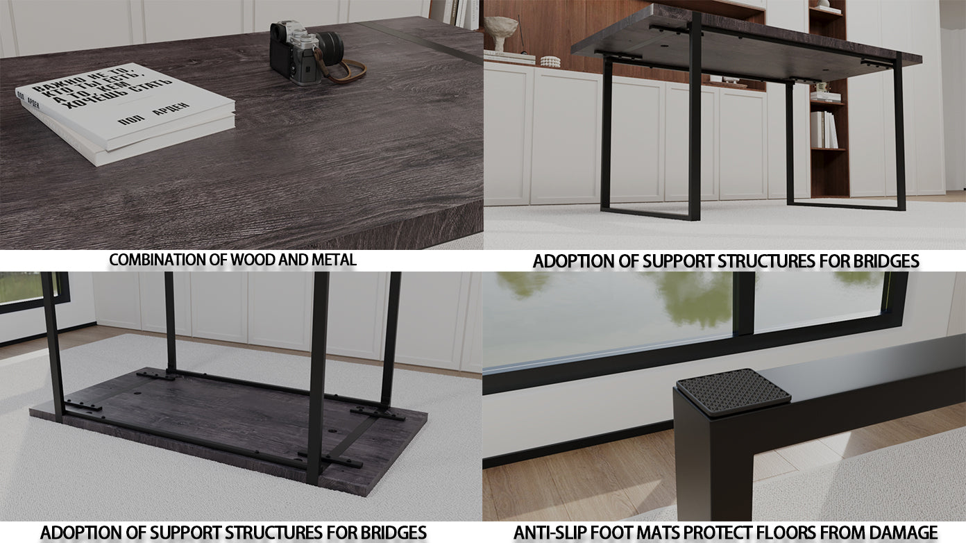 59" Black Dining Table Set - 4 Suede Chairs & Metal Base