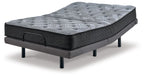 Comfort Plus hybrid mattress, gray quilted top and dark sides with metal legs