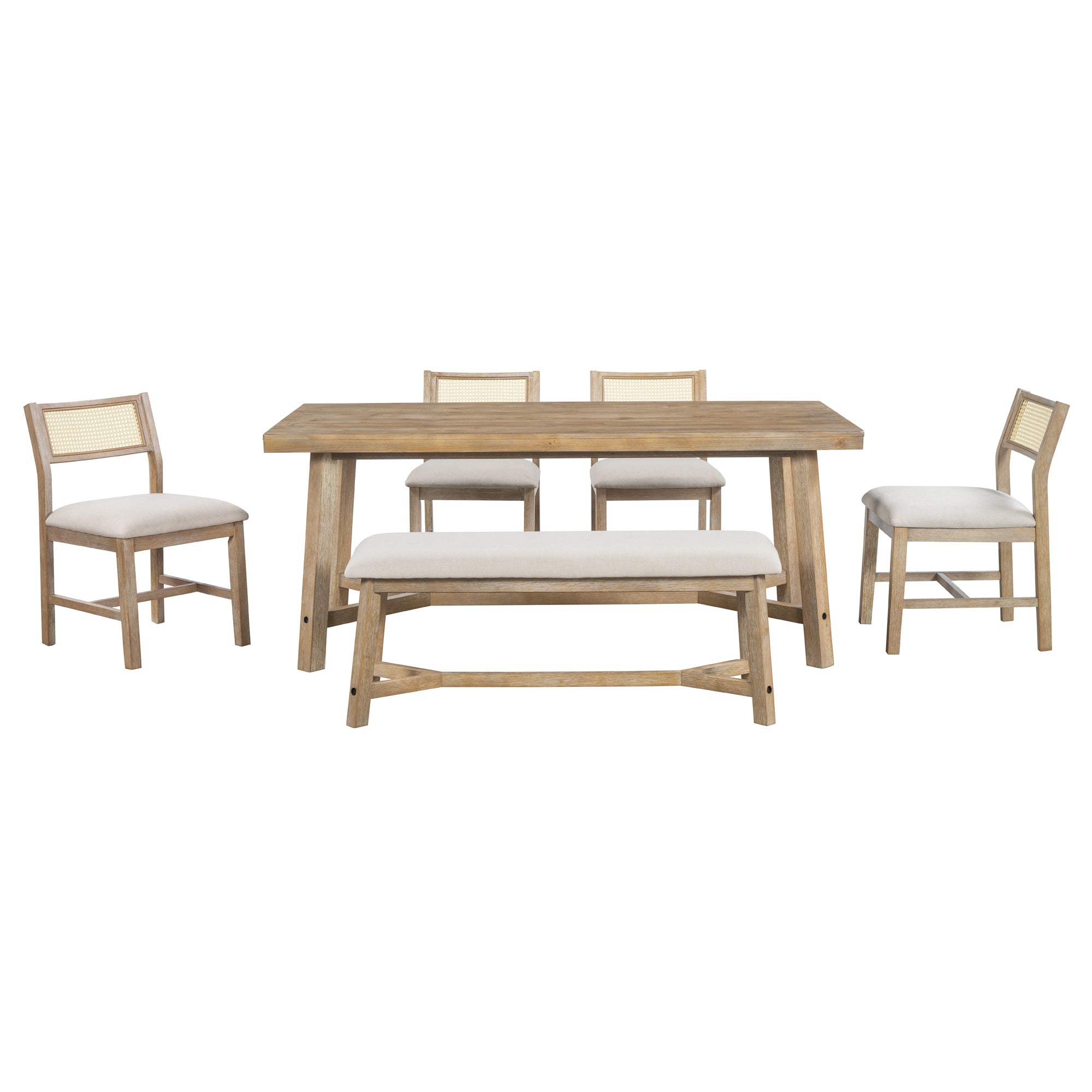6-Piece Farmhouse Dining Set (Natural Wood)