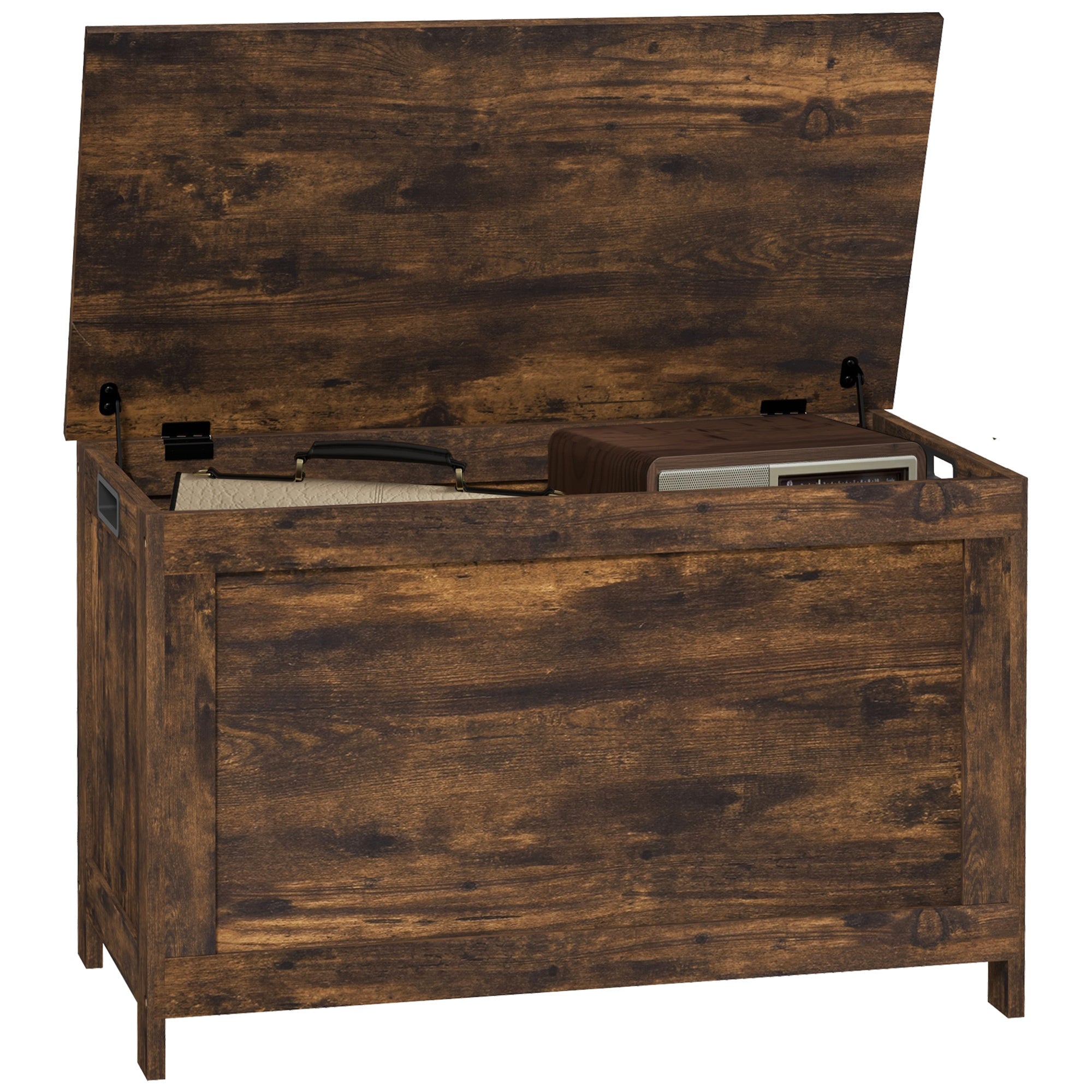 HOMCOM Rustic Brown Wooden Storage Chest w/ Safety Hinges
