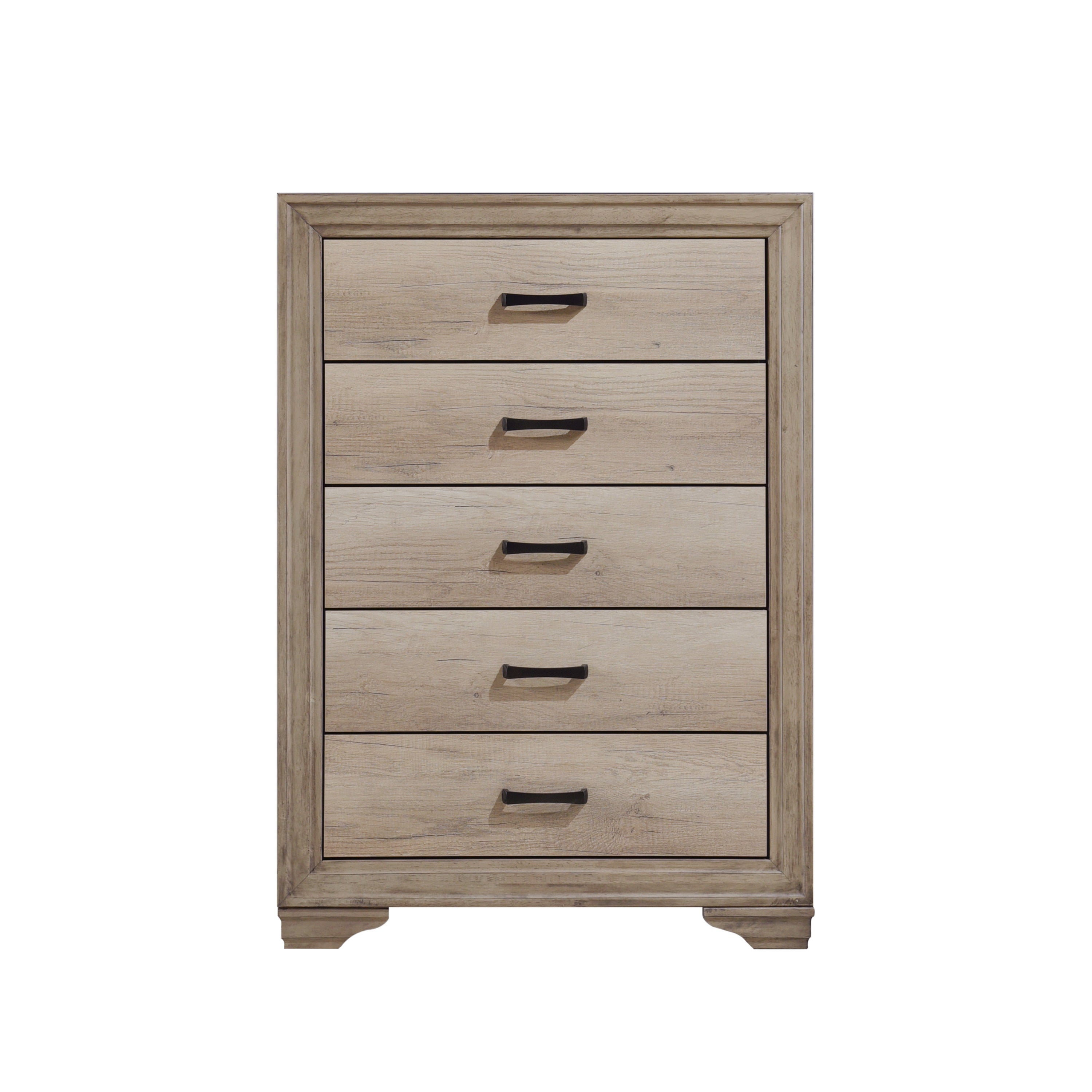 Contemporary Natural 5-Drawer Bedroom Chest Black Hardware