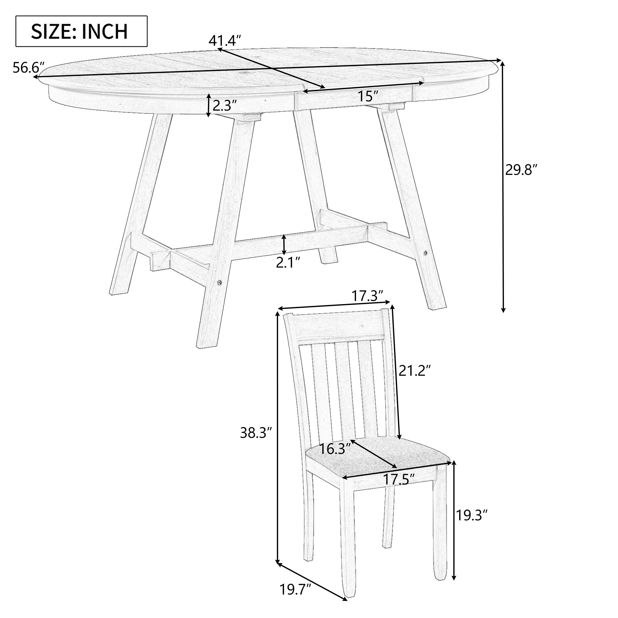 5-Piece Round Extendable Dining Table Set (Gray)