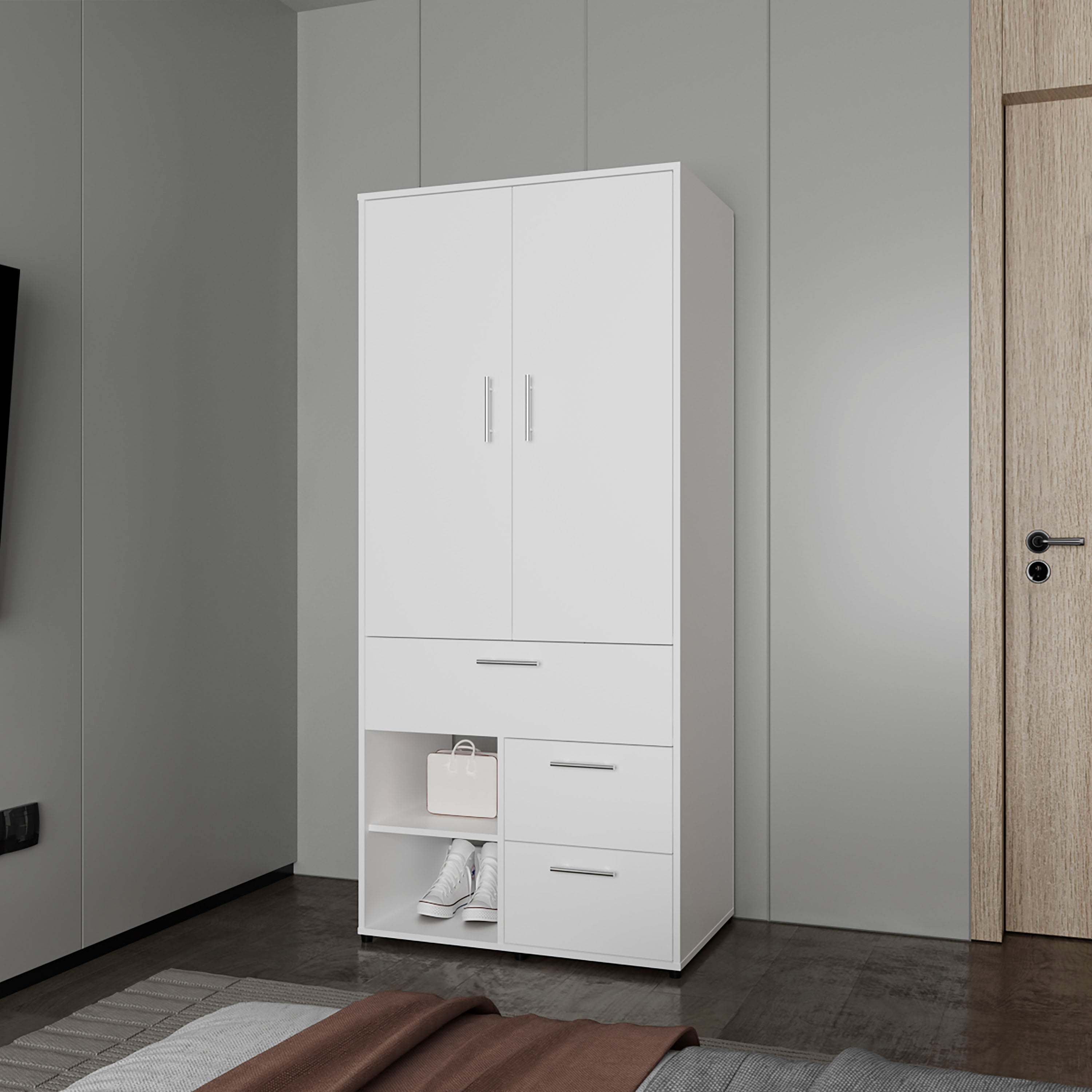 White Multi-Storage Wardrobe with Rod & Shelf