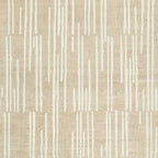 Beige rug with vertical abstract dash pattern, tight woven pile