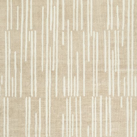 Beige rug with vertical abstract dash pattern, tight woven pile