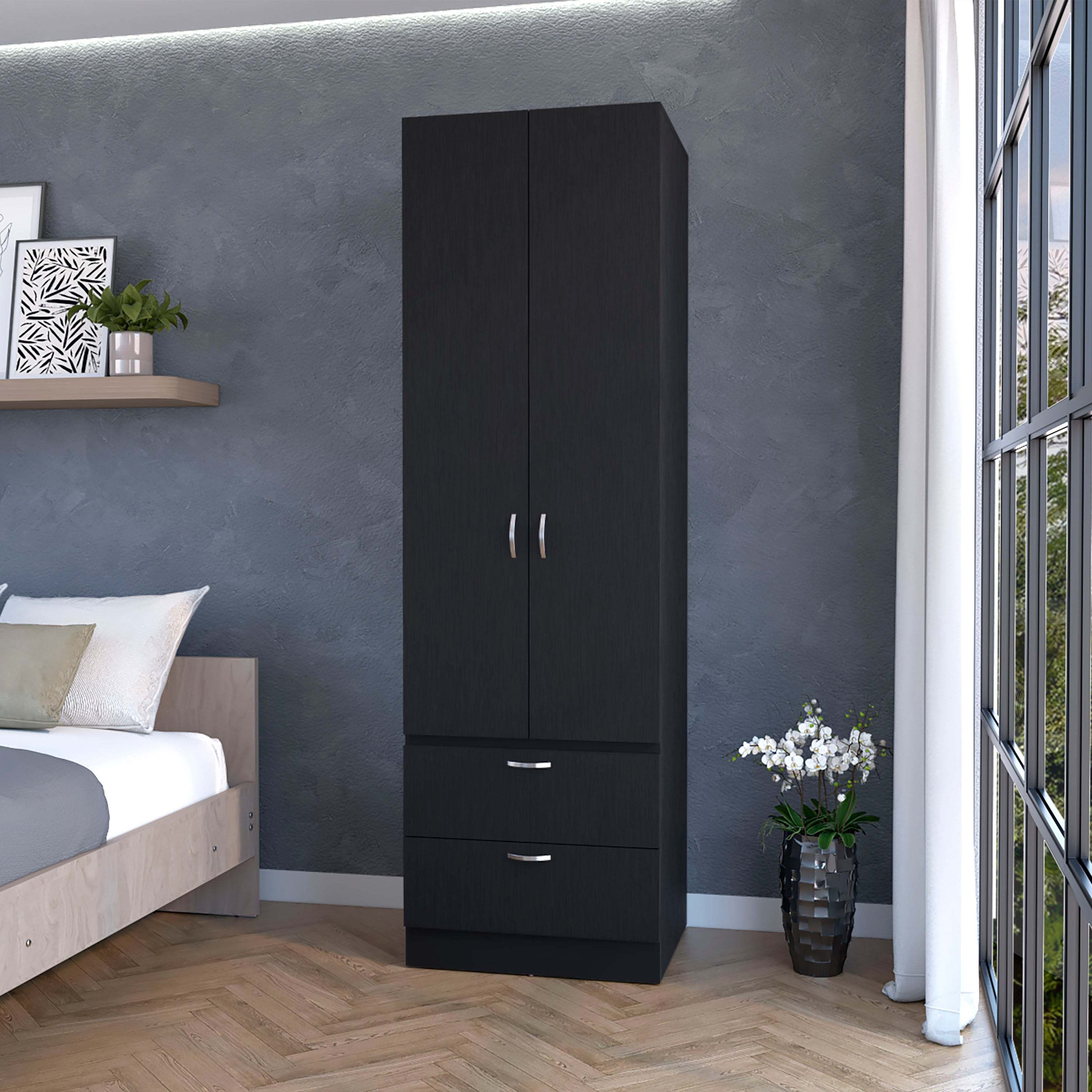Wenge 2-Door 2-Drawer Wardrobe - Modern Storage Solution
