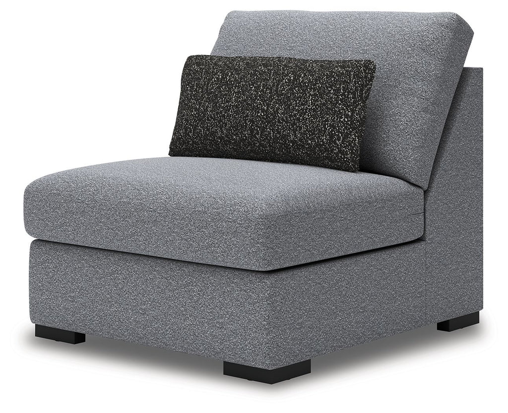 Bealton armless chair in salt-and-pepper gray fabric with dark speckled lumbar pillow