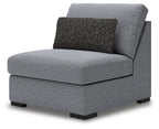 Bealton armless chair in salt-and-pepper gray fabric with dark speckled lumbar pillow