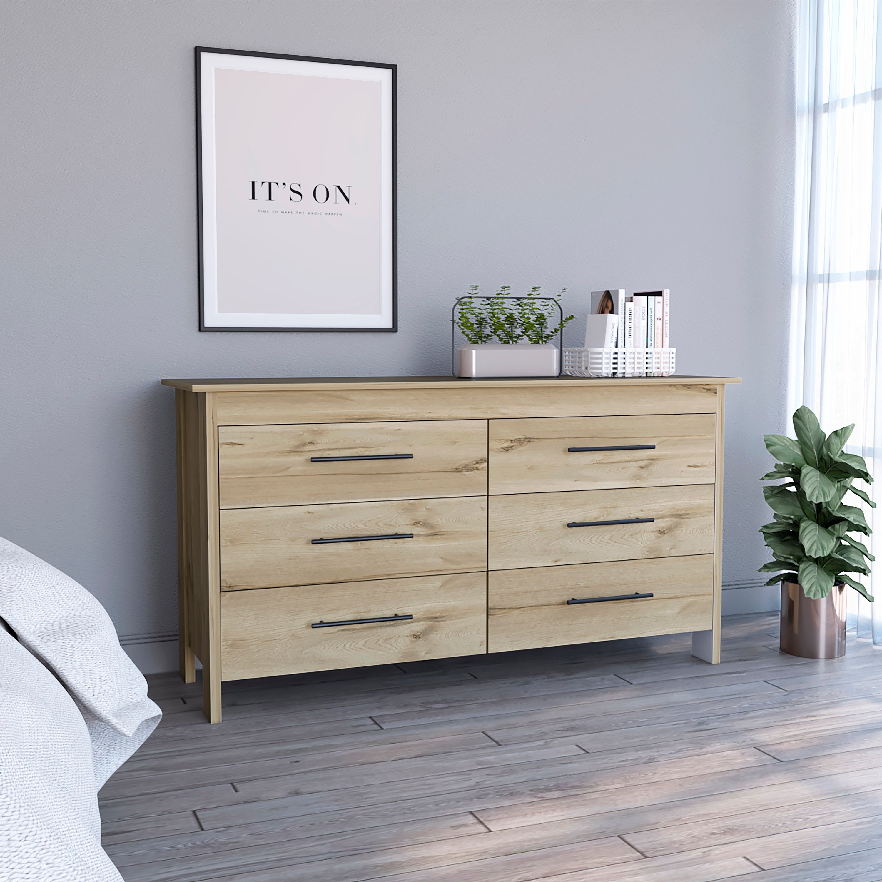 HMS 6-Drawer Double Dresser - Light Oak / White Wood