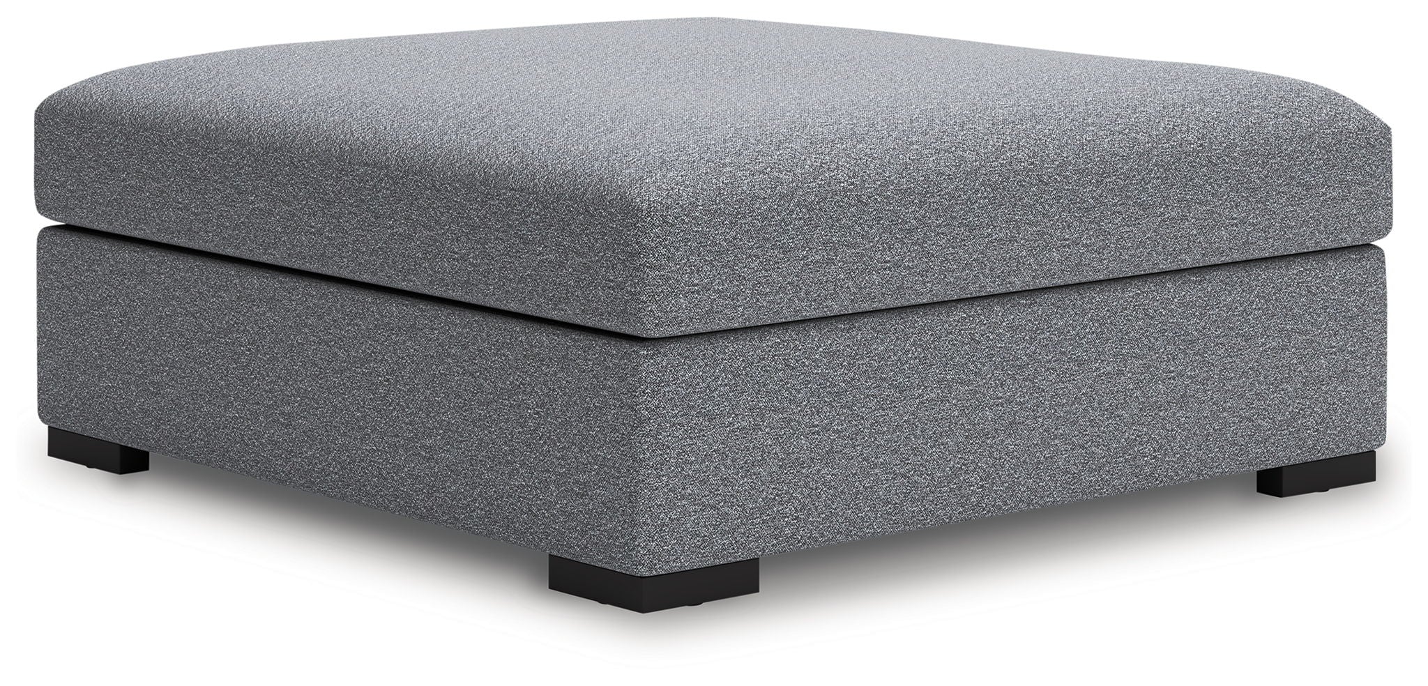 Oversized accent ottoman with rounded top in dark gray speckled fabric, low legs
