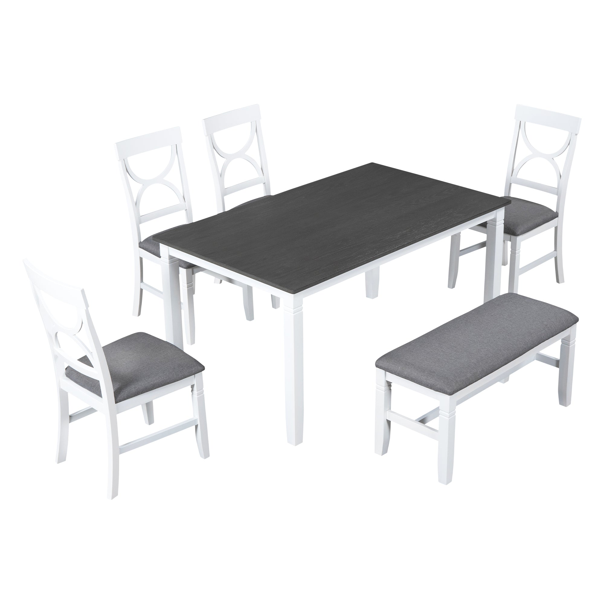 6-Piece Farmhouse Dining Set w/ Bench & Chairs