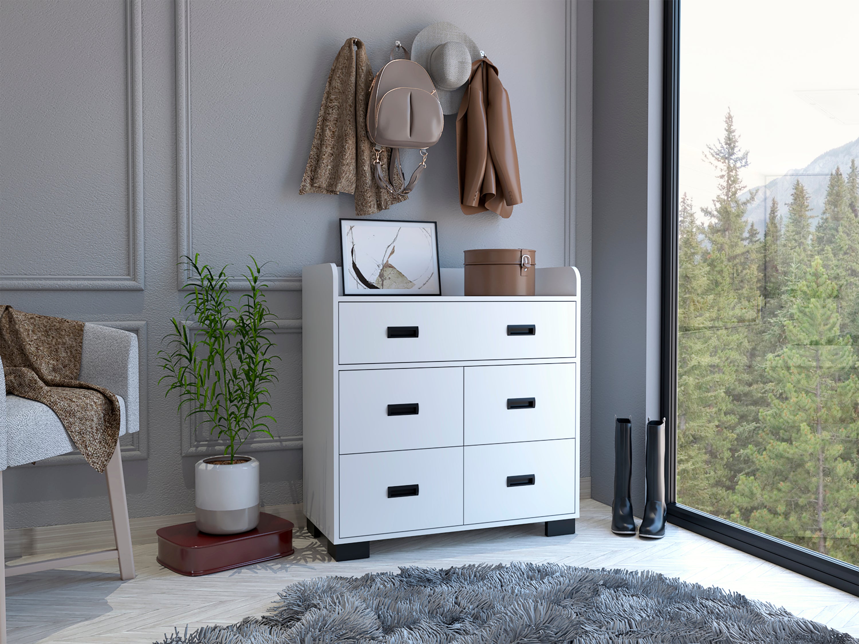 Edgemont White 5-Drawer Dresser: Stylish Storage Solution
