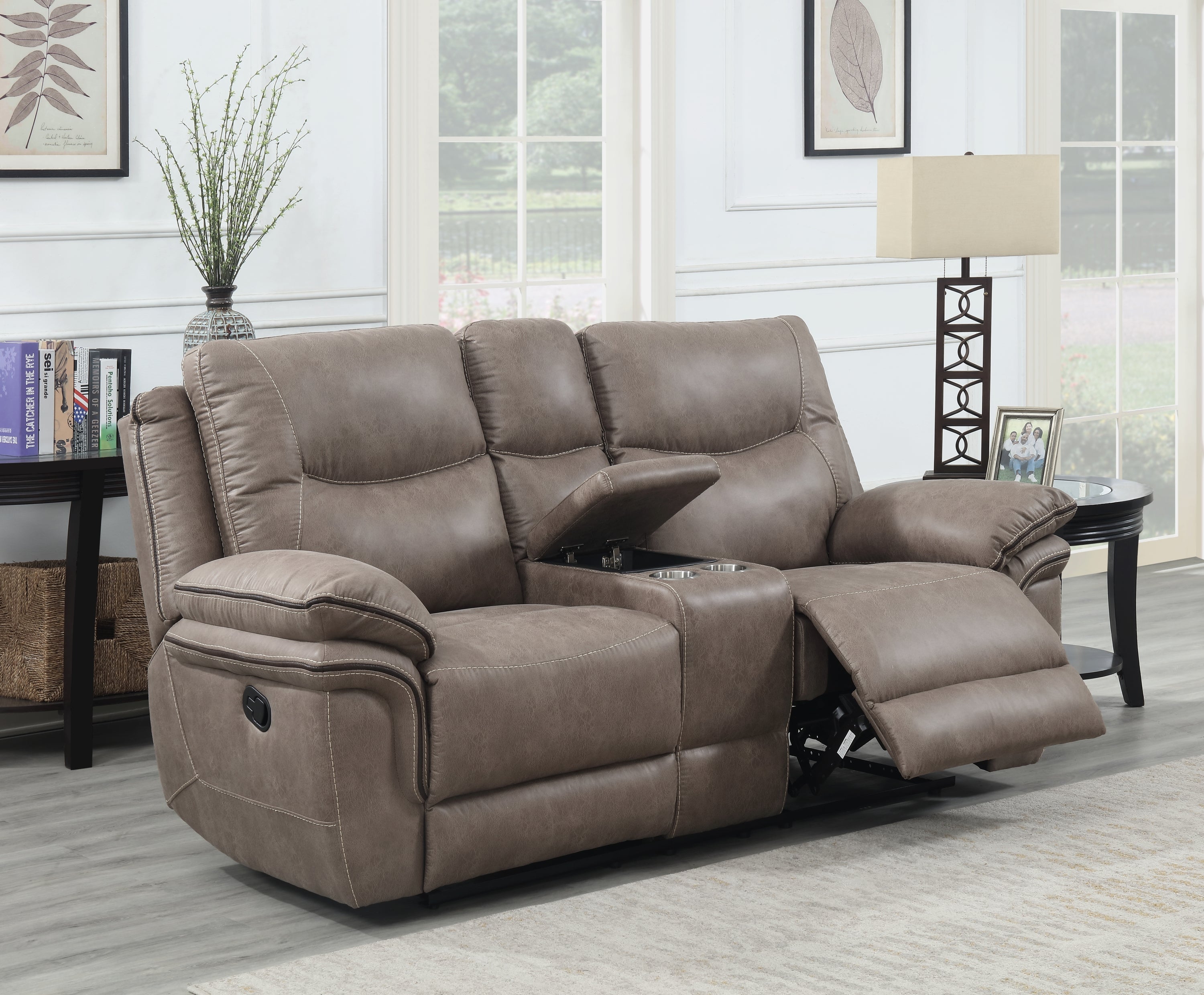 Isabella Console Loveseat - Sand Fabric Sofa
