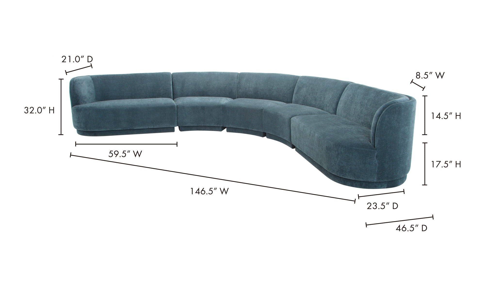 Yoon Radius Sectional - Blue Velvet, Modular Design-Stationary Sectionals-American Furniture Outlet