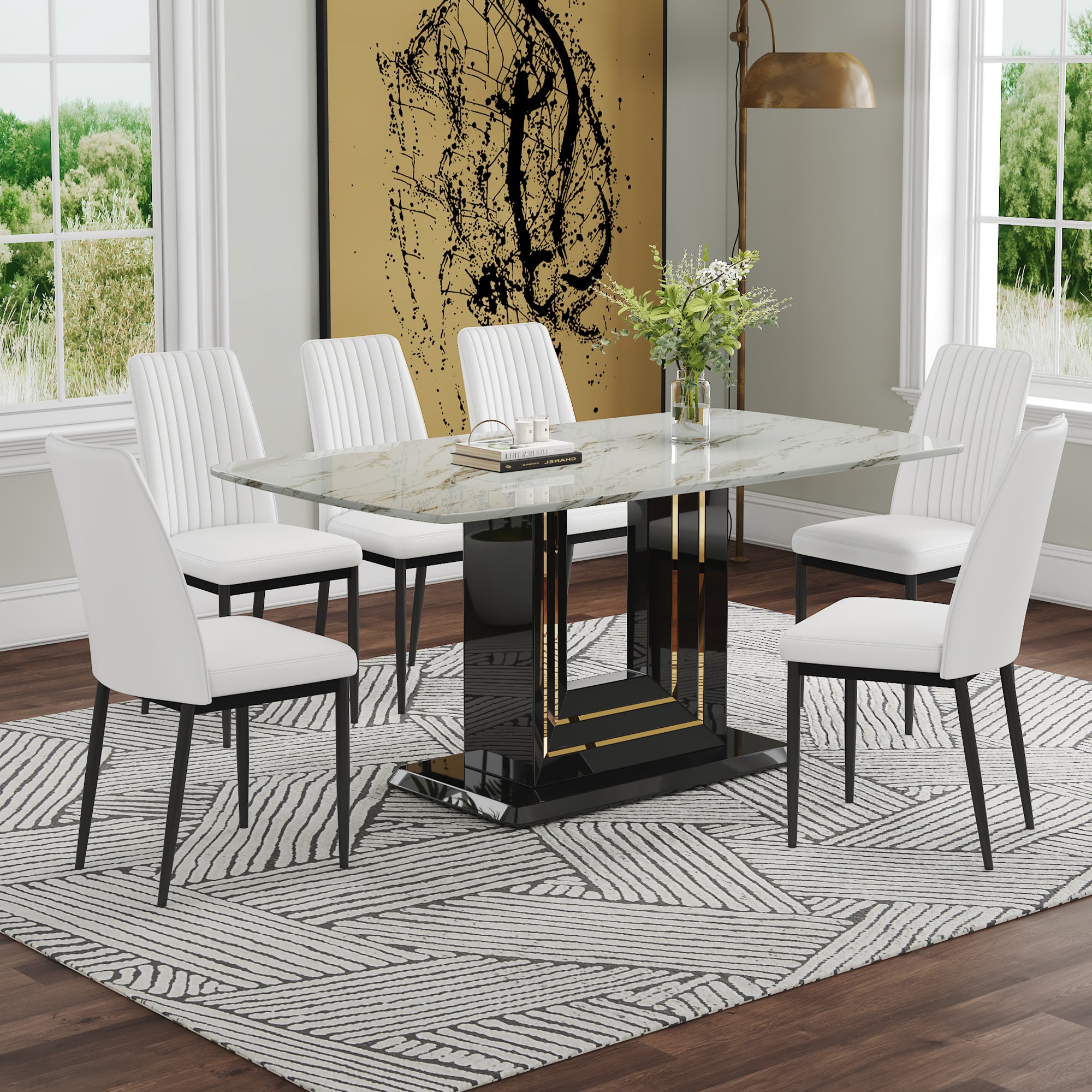 Modern Marble Dining Table Set, 7-Piece