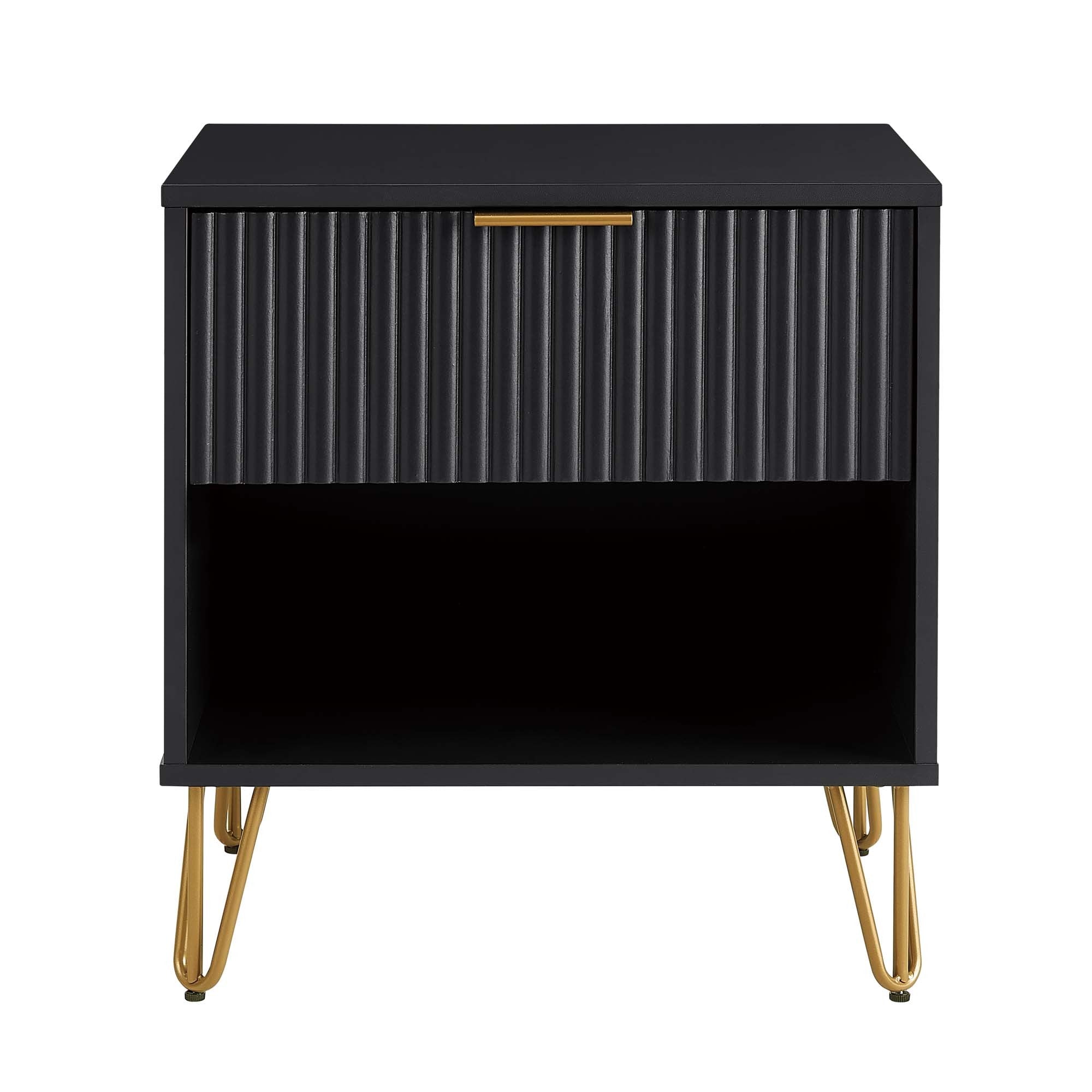 20" Black Fluted 1-Drawer Nightstand by Dumbo