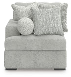 Corner chair with left arm, arctic light-gray textured upholstery and round accent pillow