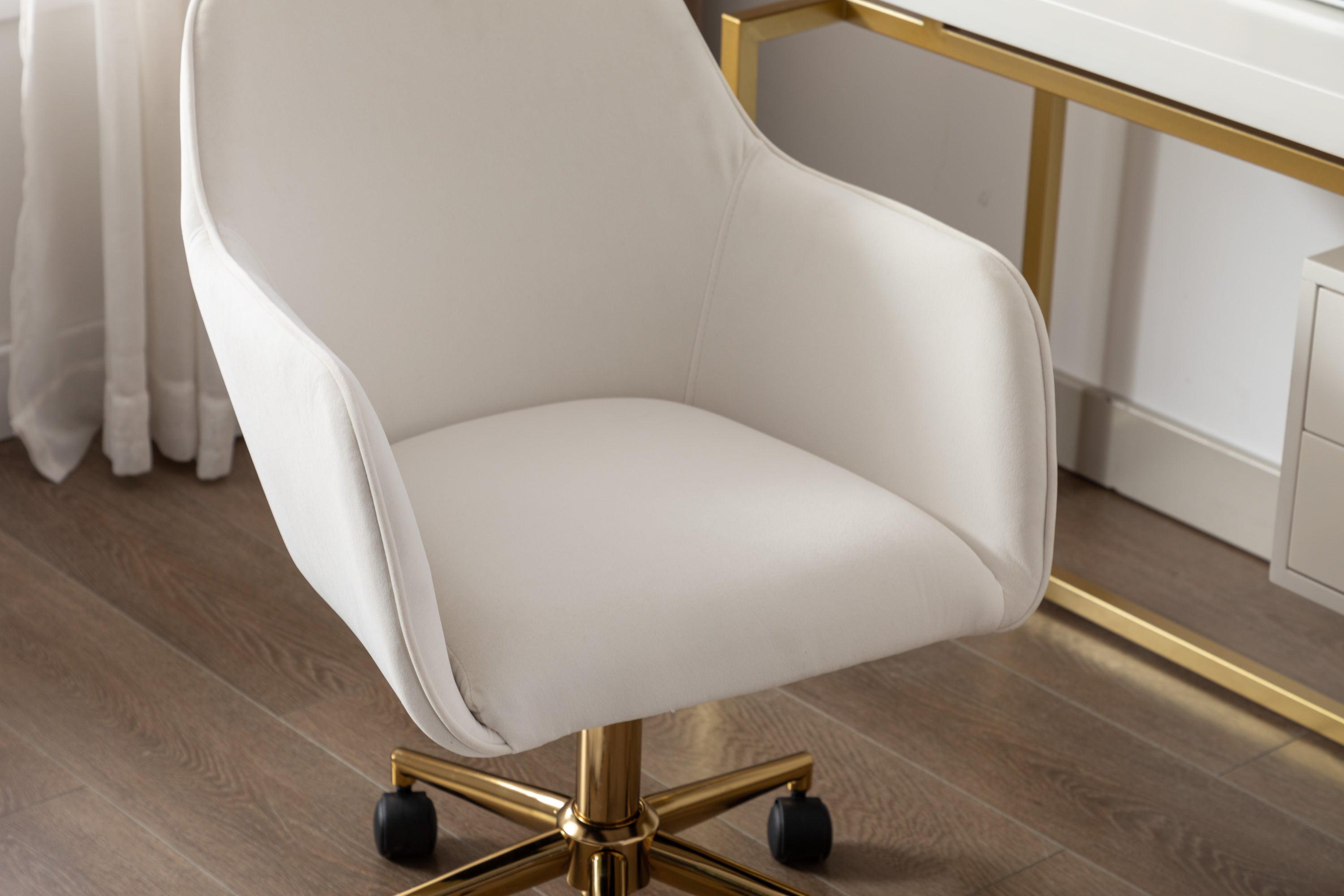 Velvet Adjustable Home Office Chair with Gold Metal Legs