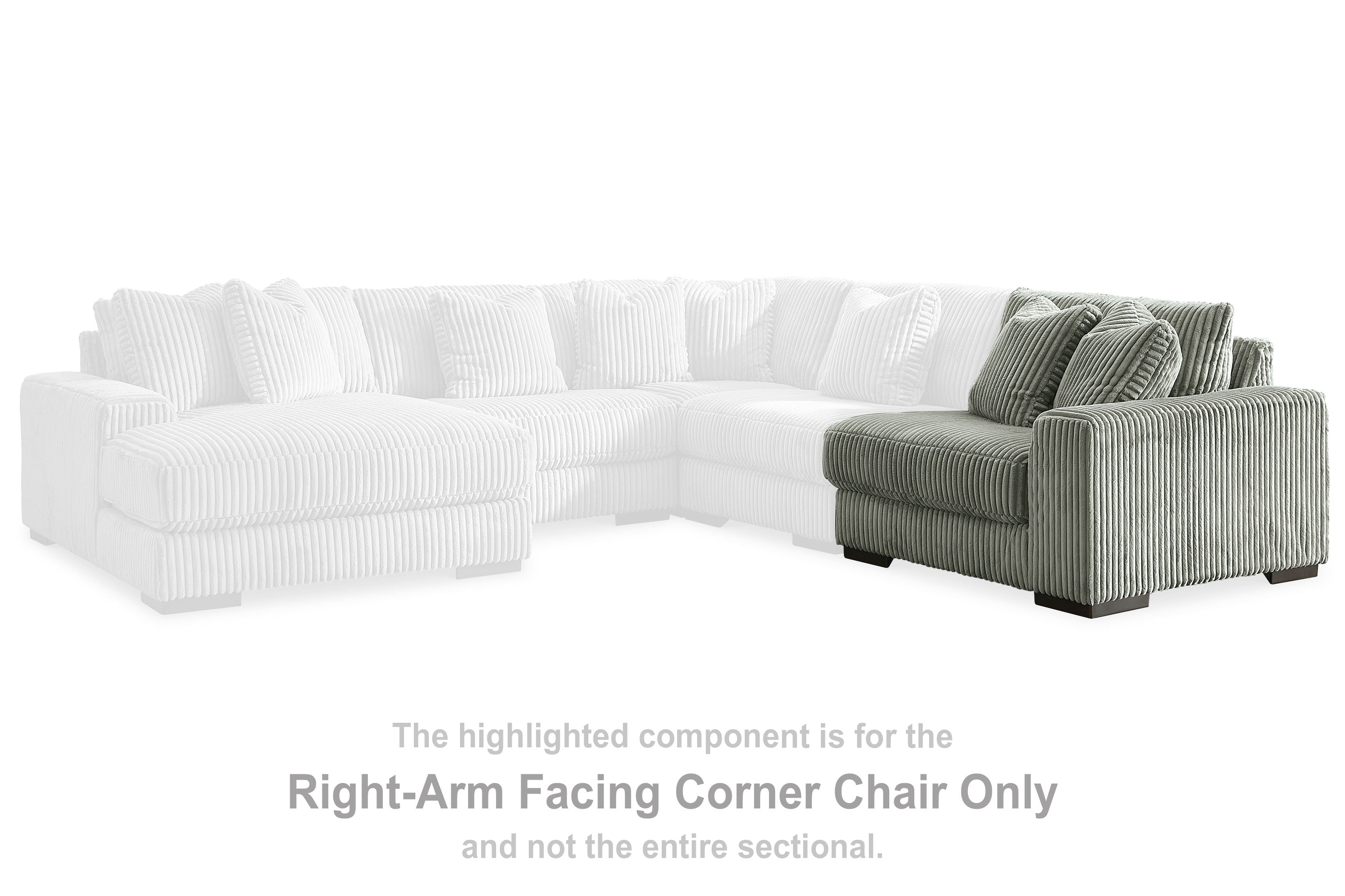 Corner sectional sofa with ribbed fabric, padded back cushions, and chaise-style armrest
