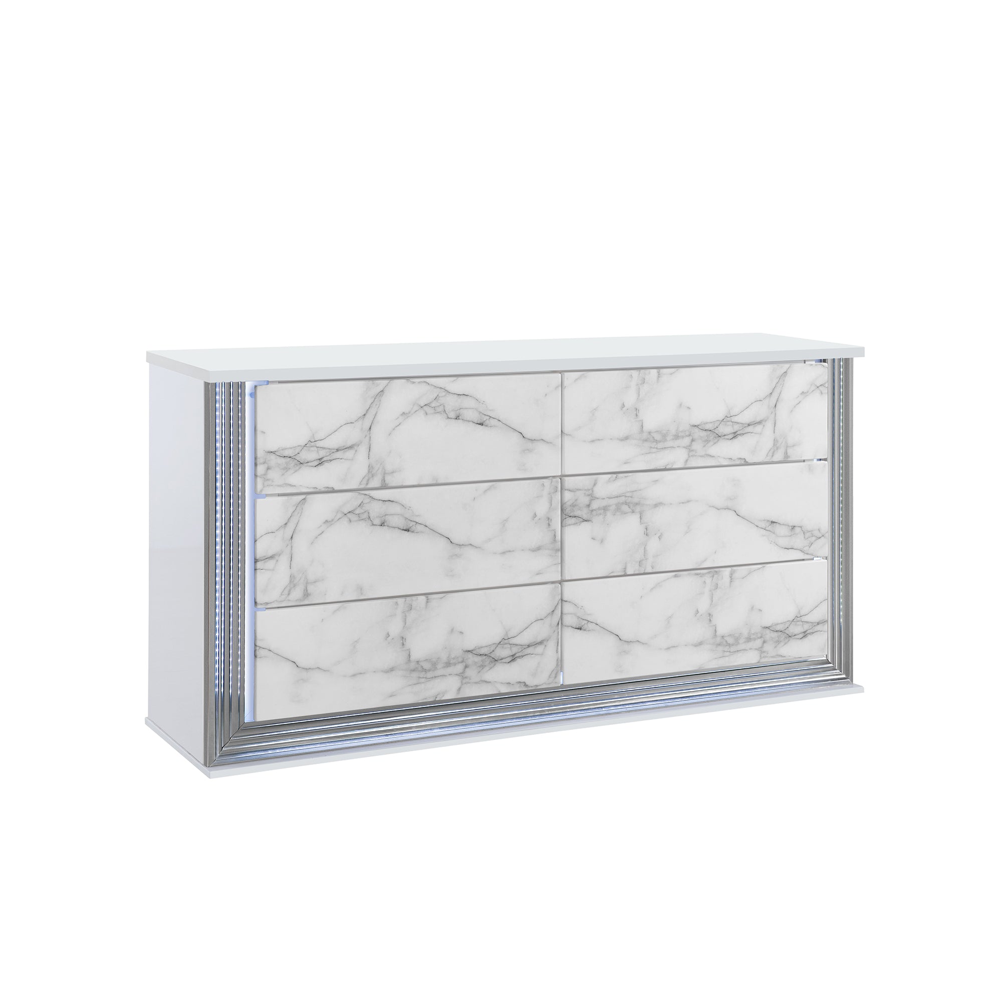 Moon White Marble Dresser 61" | LED Lighting | Solid Wood MDF