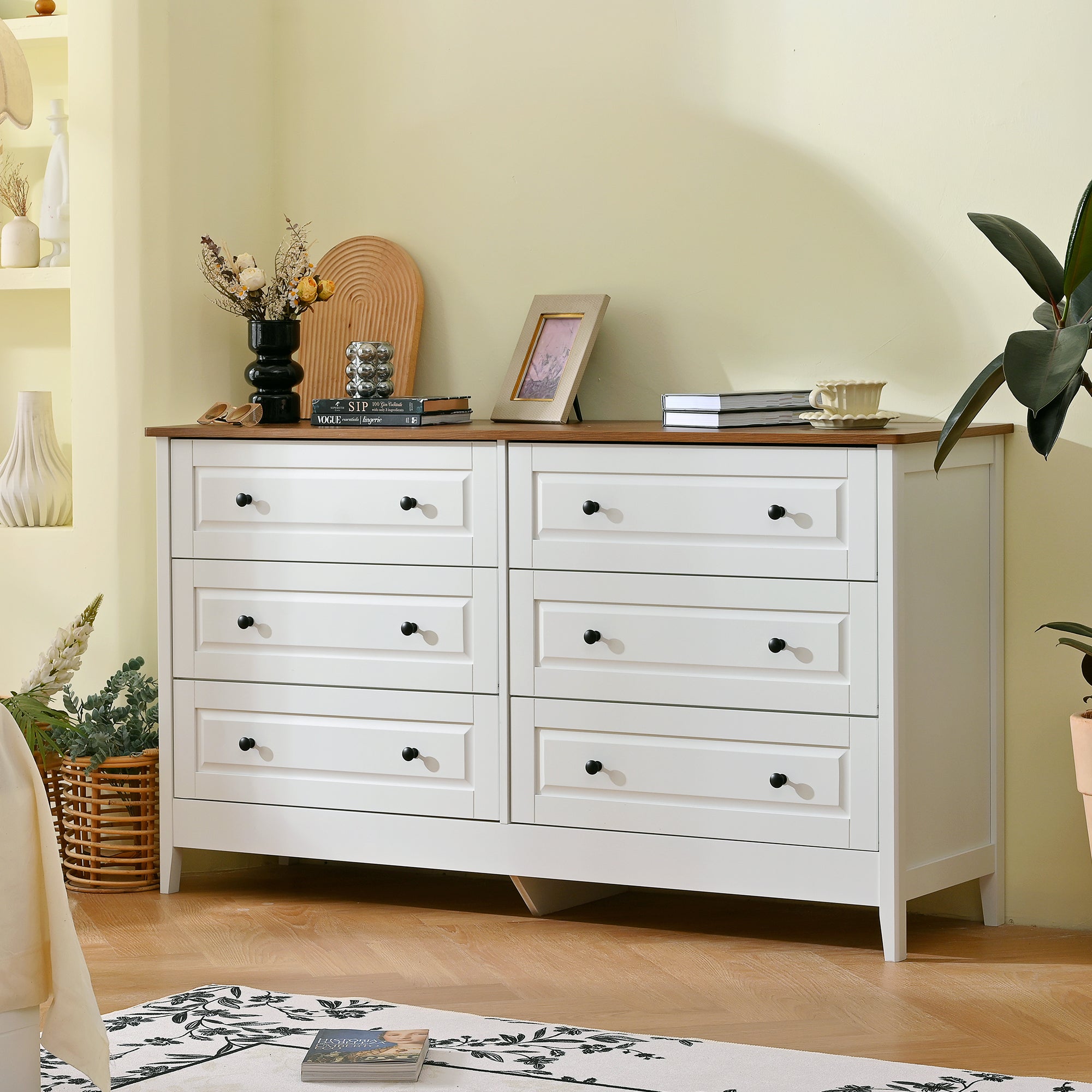 White Wood 6-Drawer Dresser for Bedroom Storage