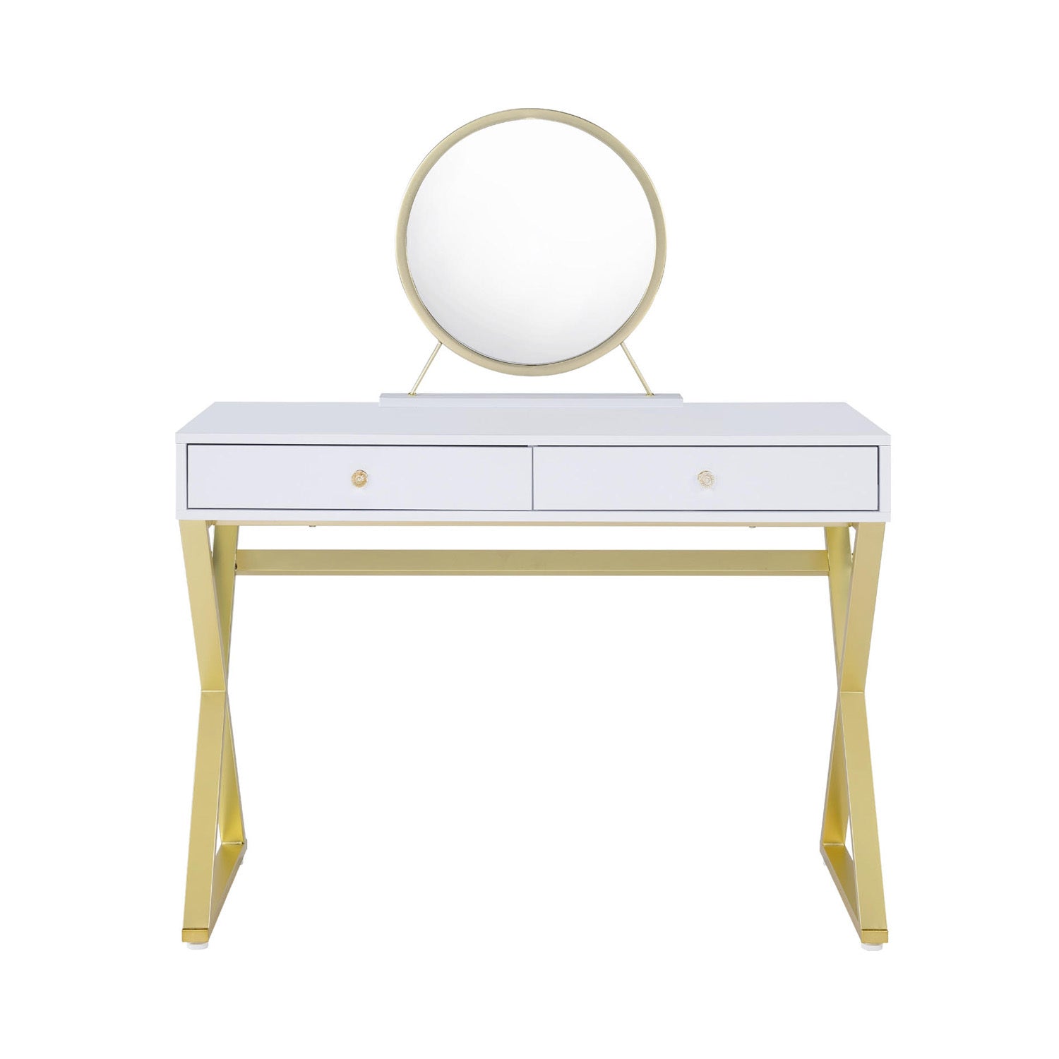 White Gold Rectangular Vanity Desk: Mirror & Jewelry Tray