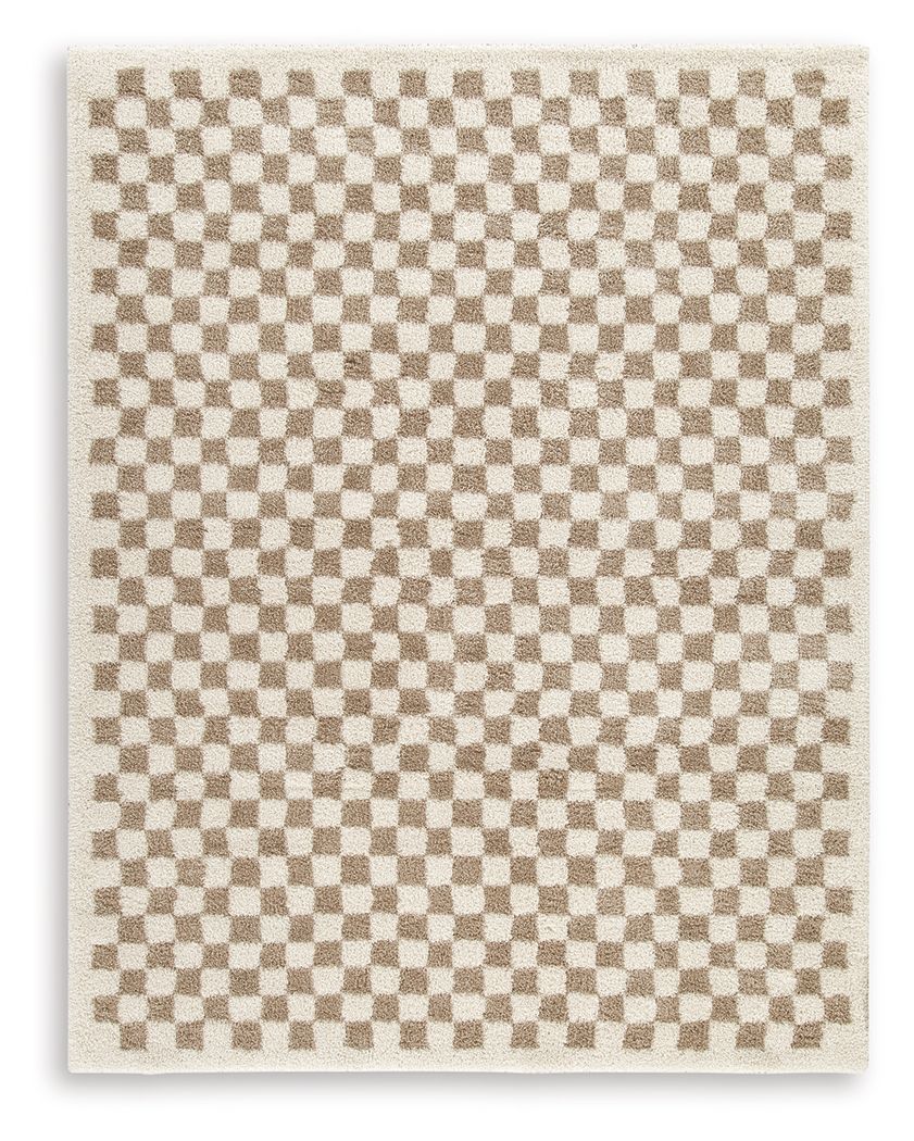 Beige rug sample with small square check pattern