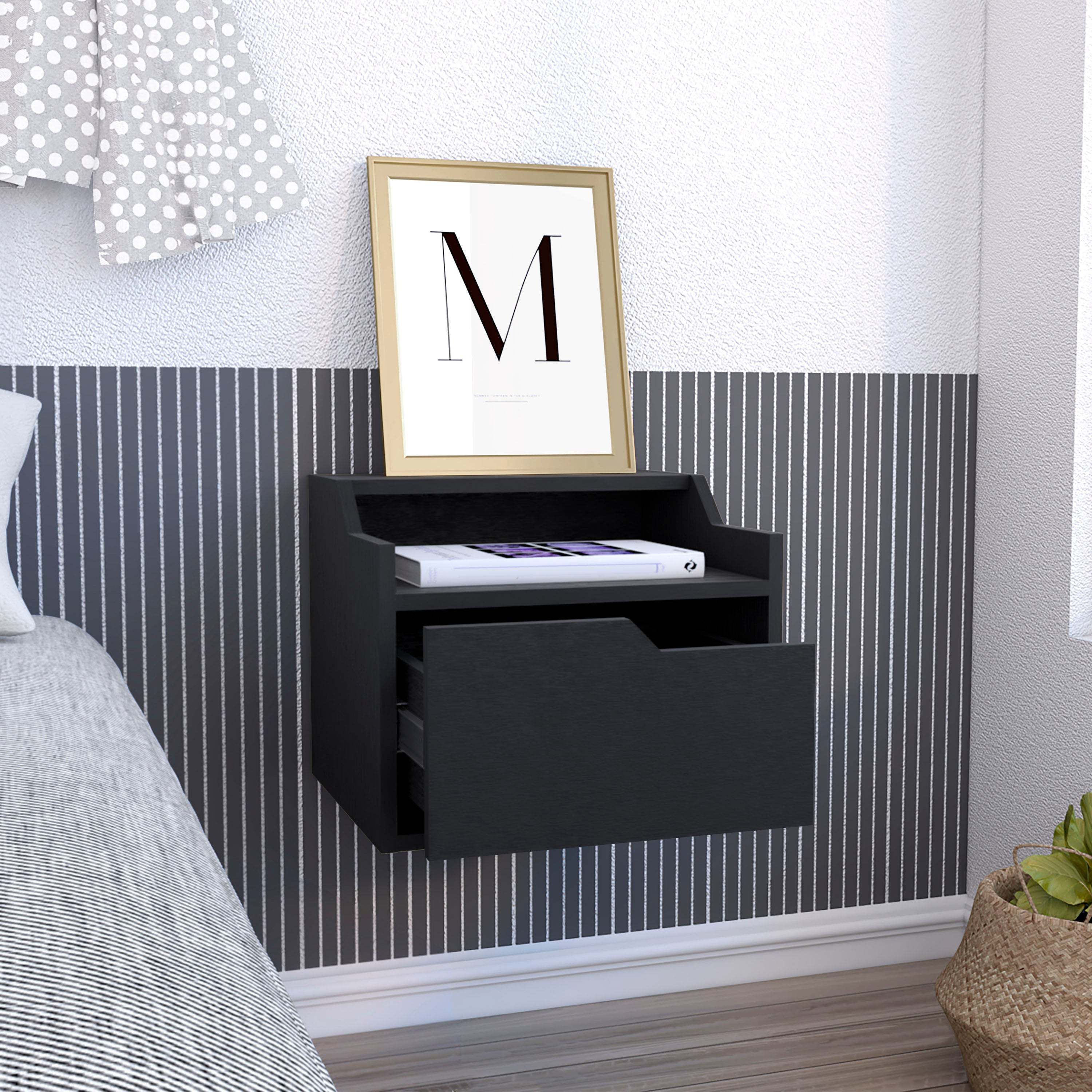 Modern Floating Nightstand | Black | Sleek 2-Tier Design