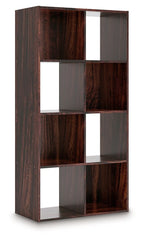 Dark brown cube organizer with open cubbies stacked in a tall, grid-like frame.