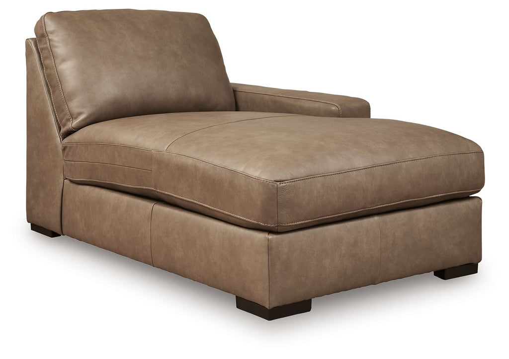 Veronella RAF corner chaise in Sahara fabric, dark taupe, padded arm and seat.