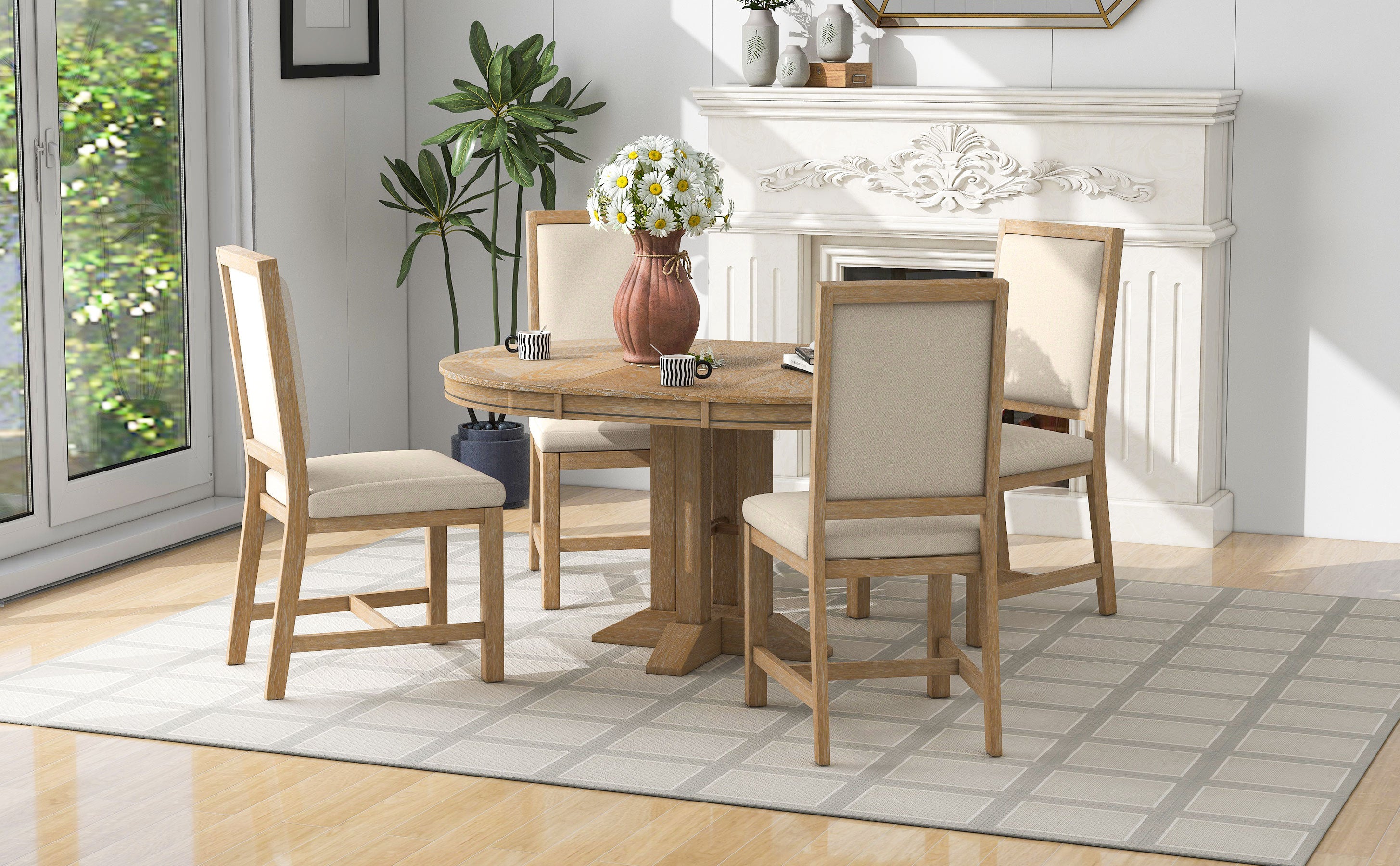 5-Piece Round Dining Set w/ 4 Chairs
