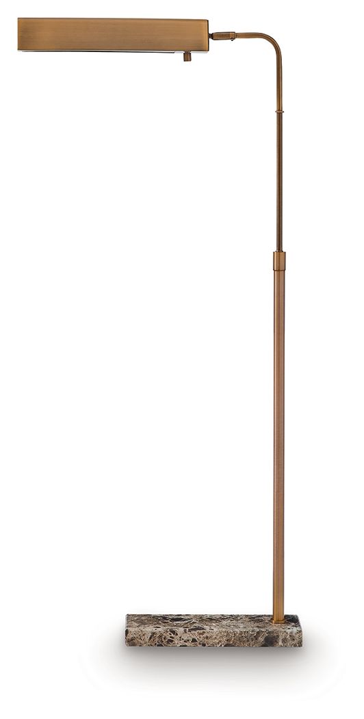Bronze metal floor lamp with rectangular shade and stone block base