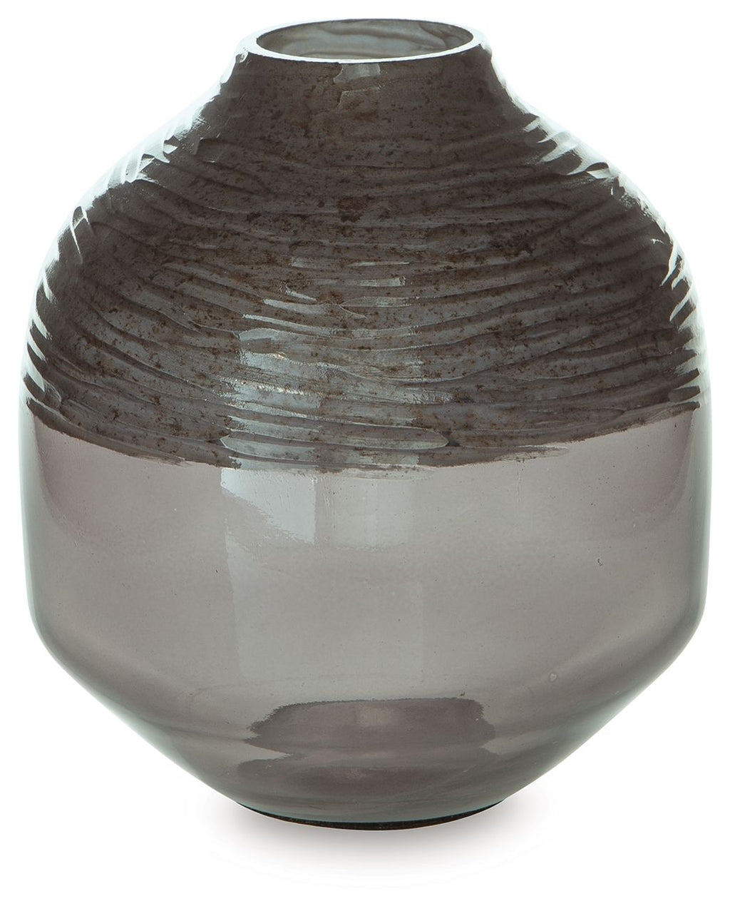 Harpwick dark gray glass vase with ribbed texture and rounded shape