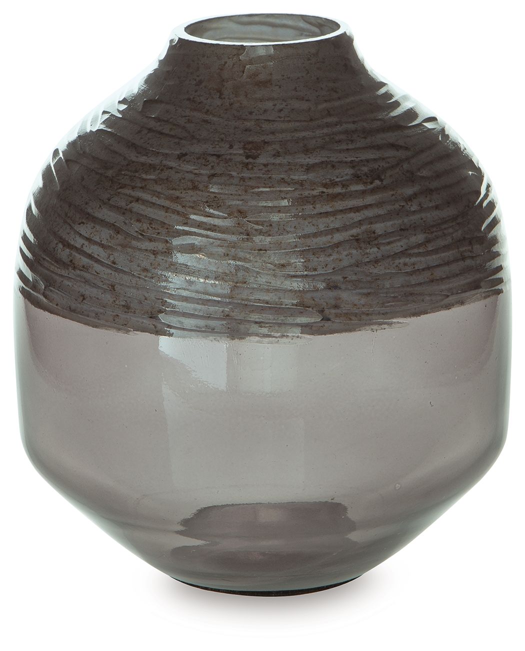 Harpwick dark gray glass vase with ribbed texture and rounded shape