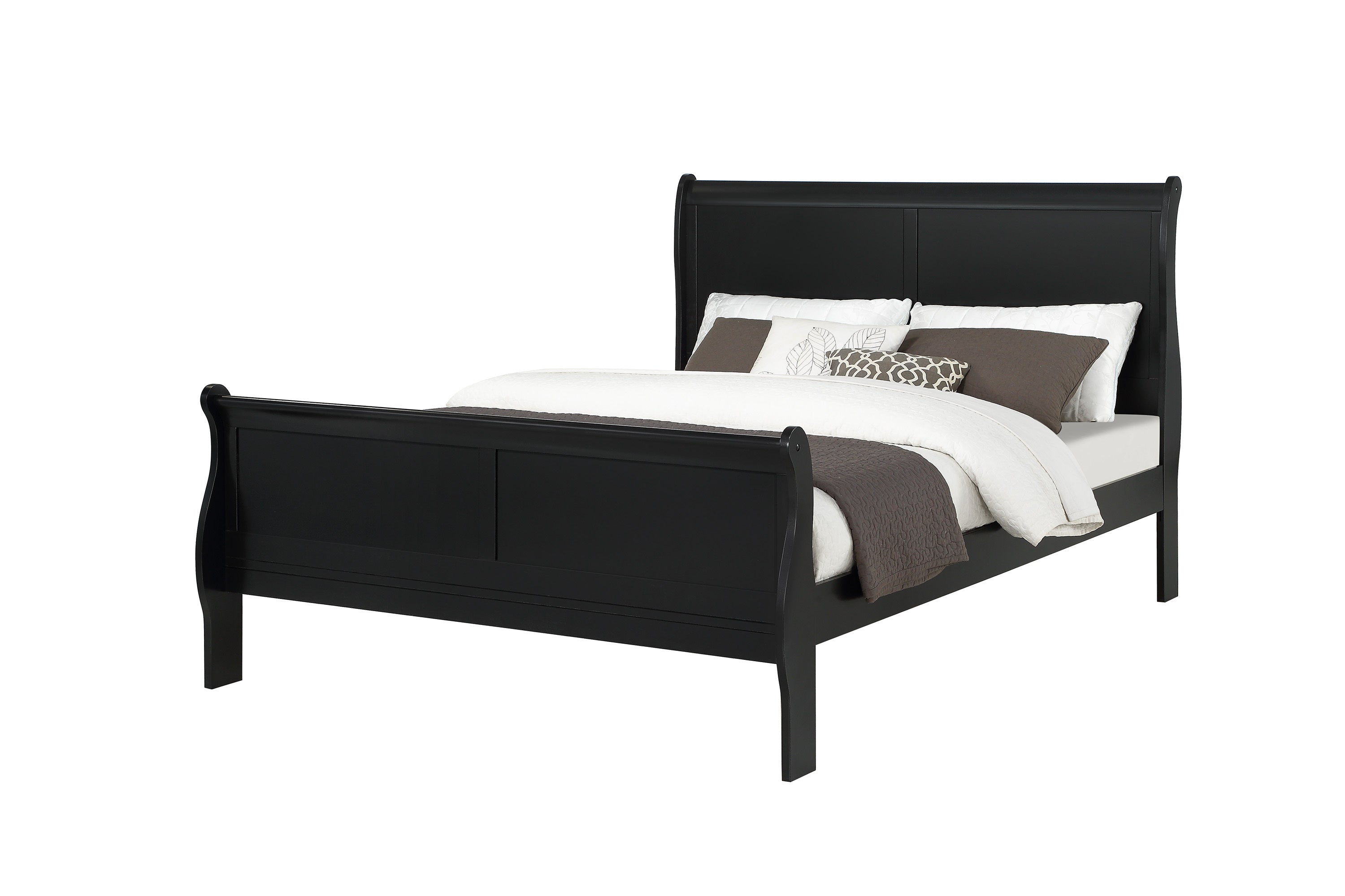 Louis Phillipe Black King Panel Sleigh Bed Solid Wood Bedroom