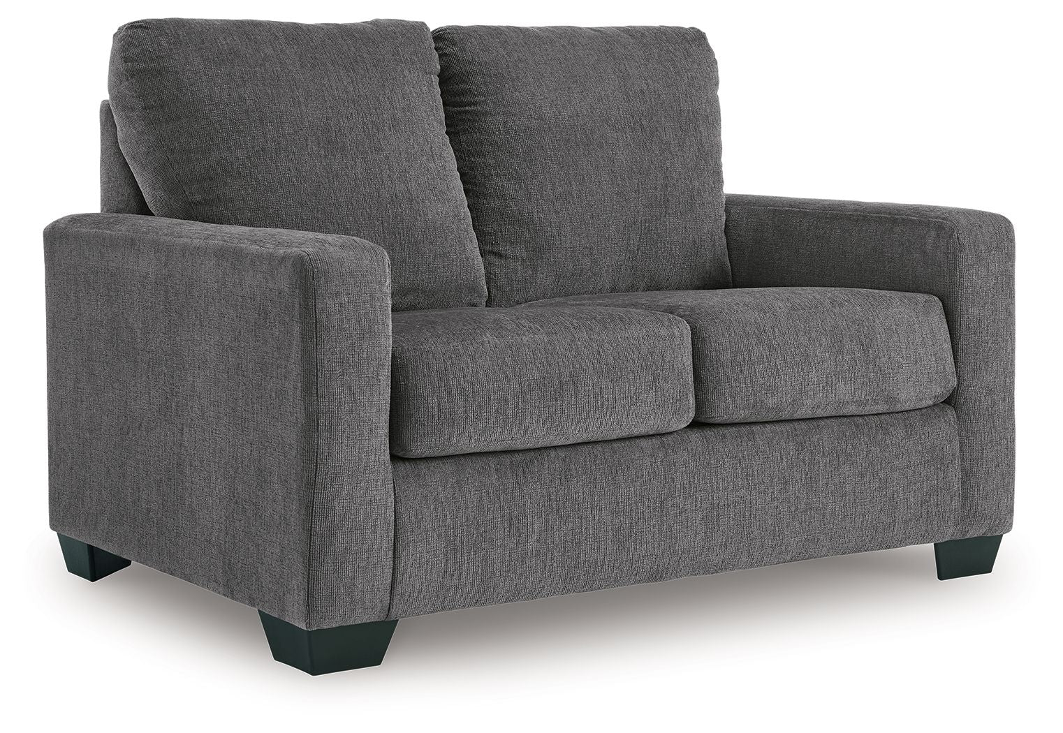 Dark gray upholstered sofa with two front seat cushions