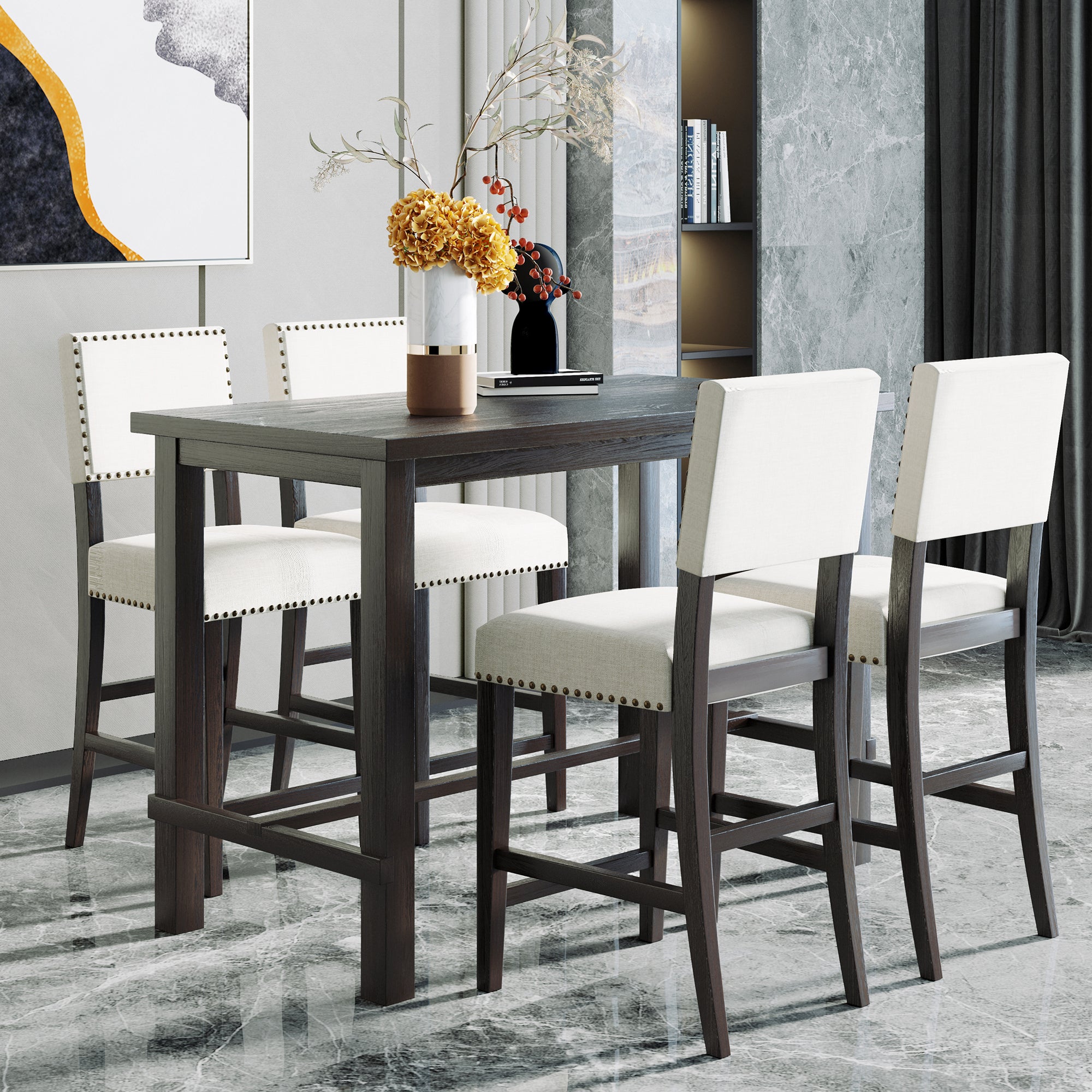 5-Pc Counter Height Dining Set, Espresso/Beige