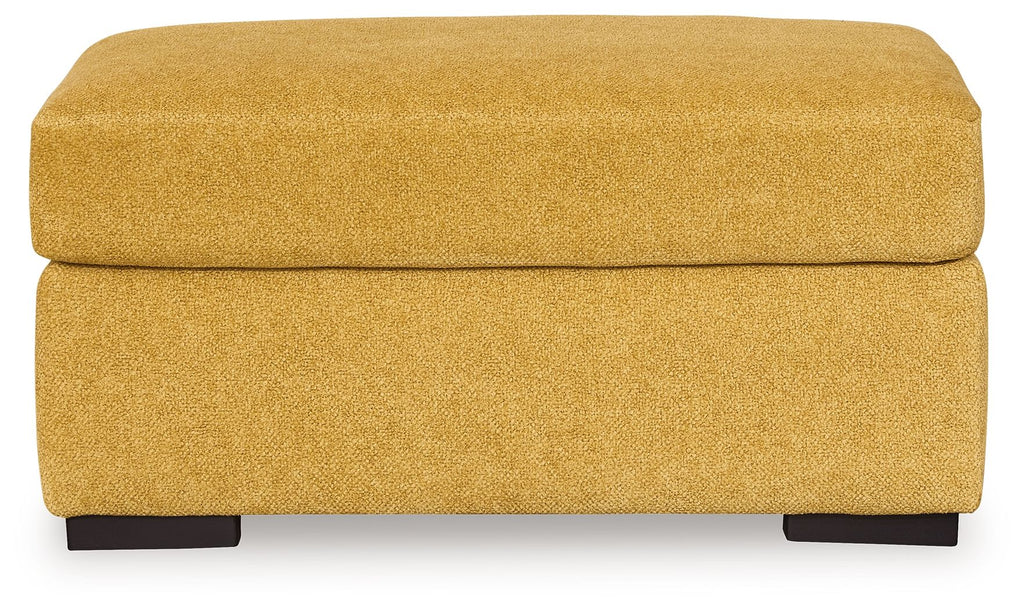 Keerwick sunflower yellow ottoman with thick top cushion and black square feet