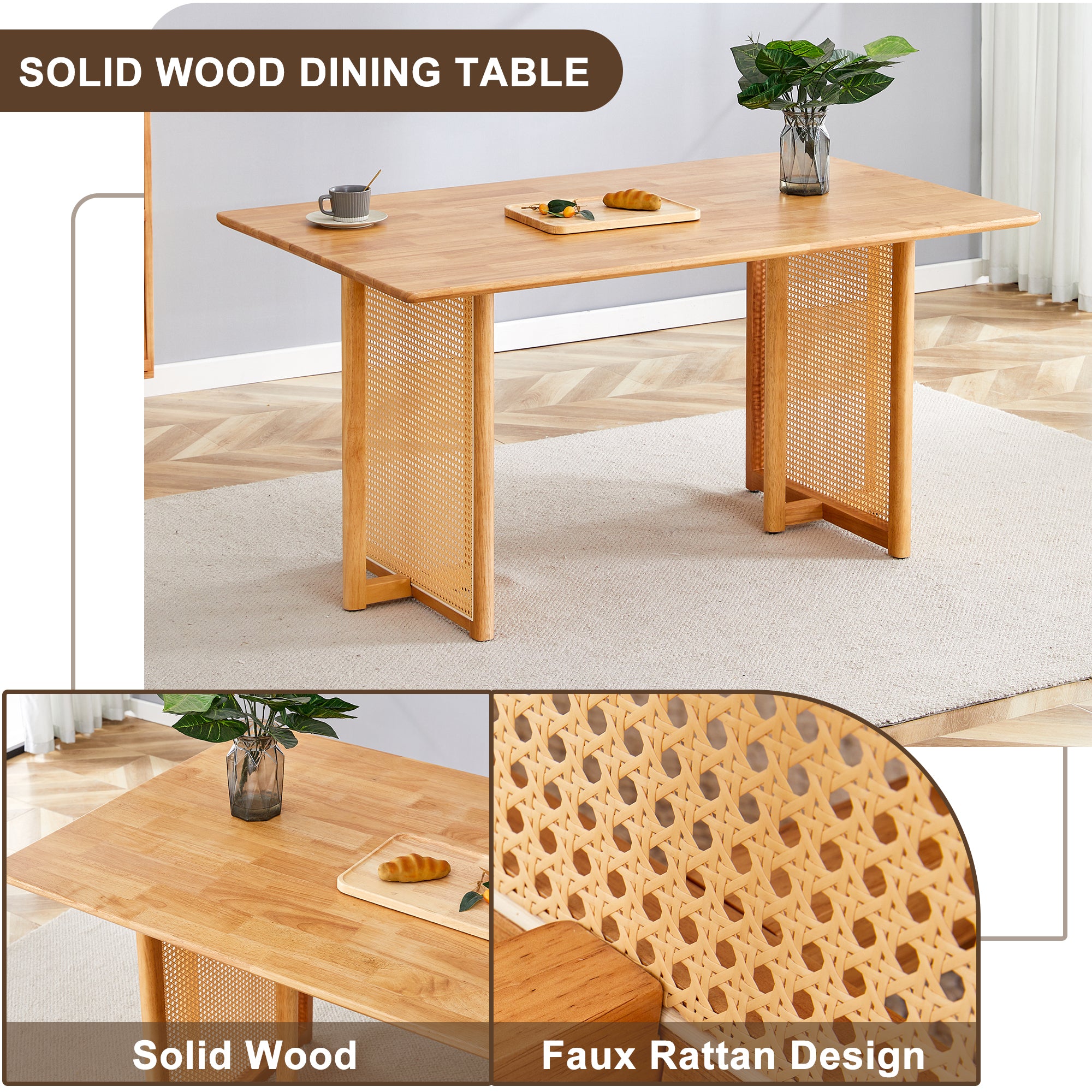 Ancient Style Solid Wood Dining Table & Chair Set