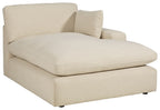 Light linen corner chaise with back cushion, broad seat, and squared arms.