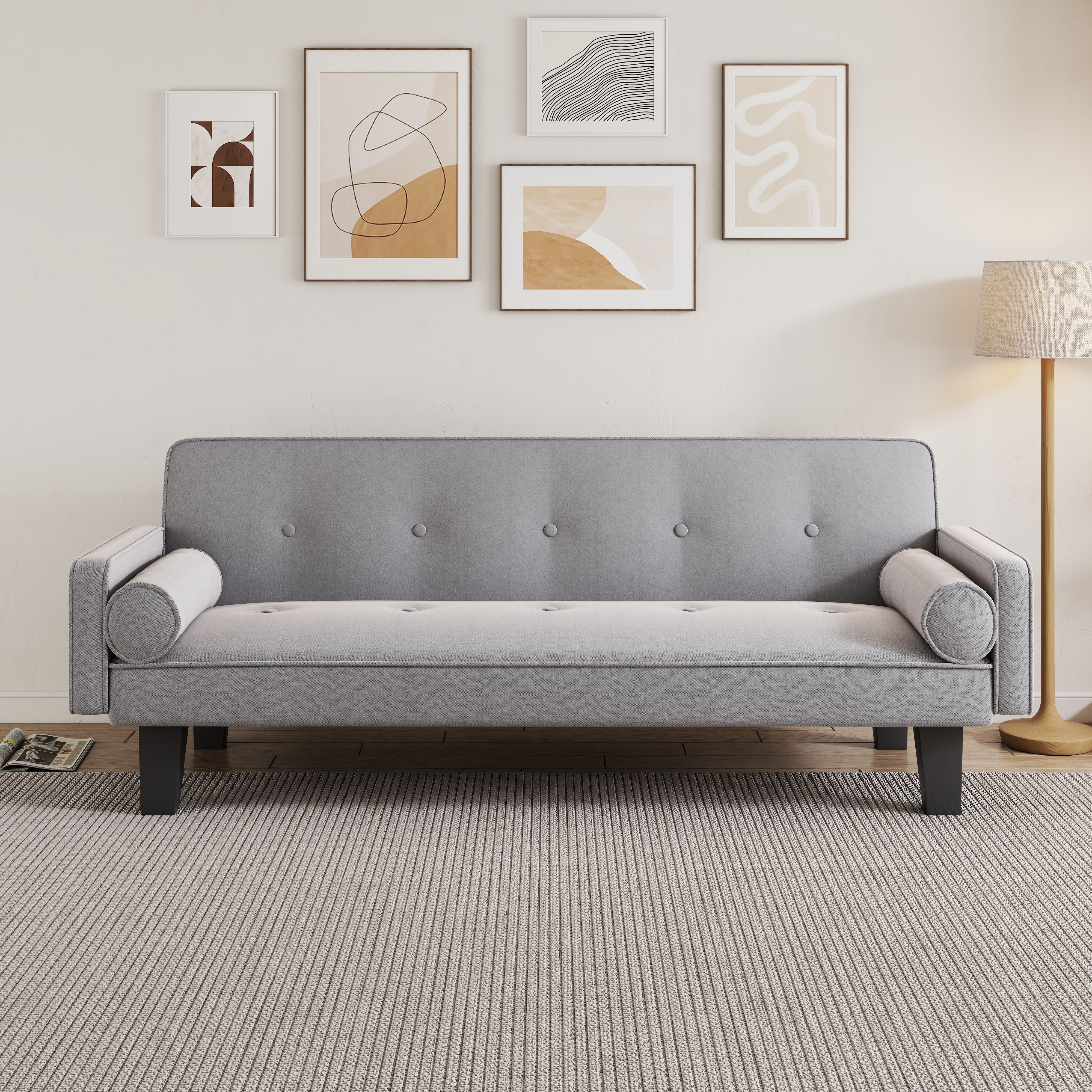 The Sofa Can Be Converted Into A Sofa Bed, Including Two Pillows, 72 "Light Grey Cotton Linen Sofa Bed Suitable For Family Living Rooms