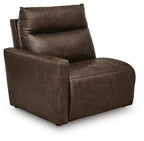 Chocolate brown fabric power wall recliner with padded arms and headrest