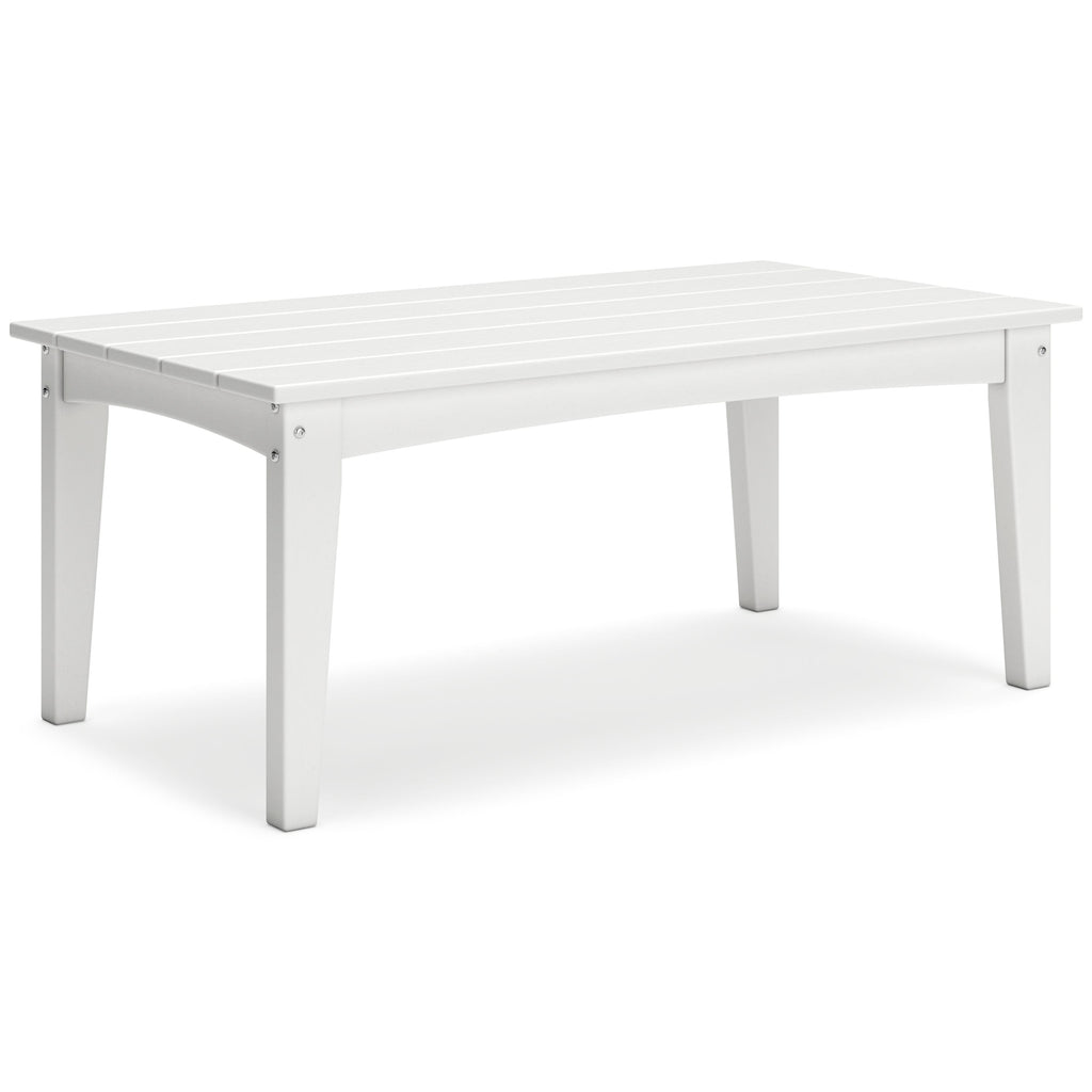 Rectangular cocktail table in white with straight legs and slatted tabletop