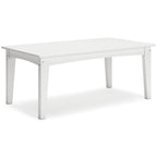 Rectangular cocktail table in white with straight legs and slatted tabletop
