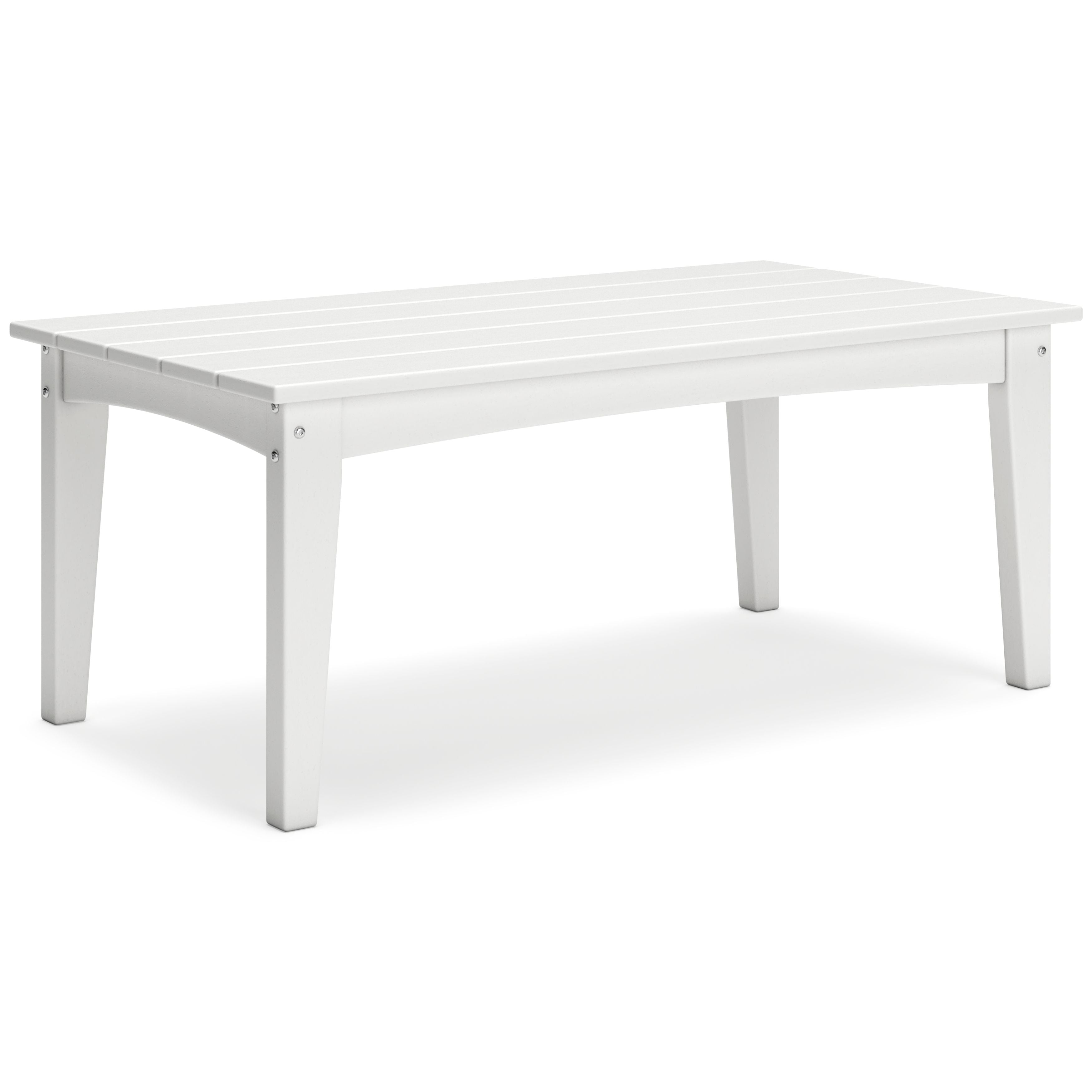 Rectangular cocktail table in white with straight legs and slatted tabletop