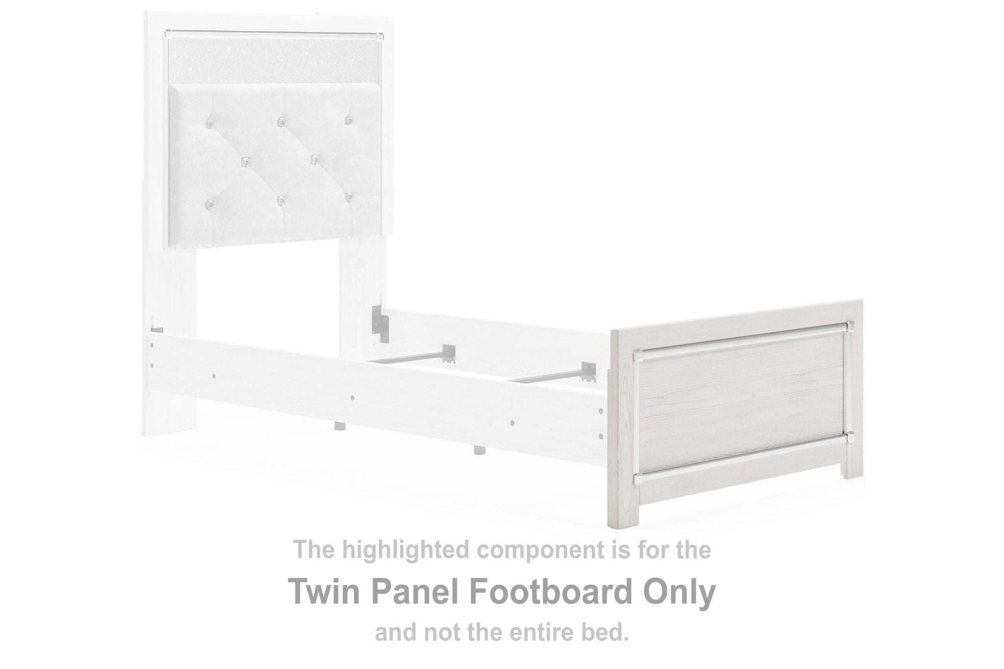 White twin panel footboard with metal frame and horizontal slats