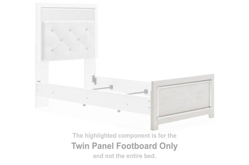 White twin panel footboard with metal frame and horizontal slats