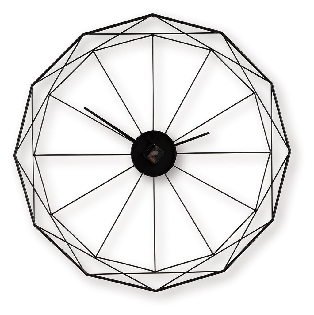 Arkthorne black geometric wall clock with eight-sided metal frame, central dial, and three hands